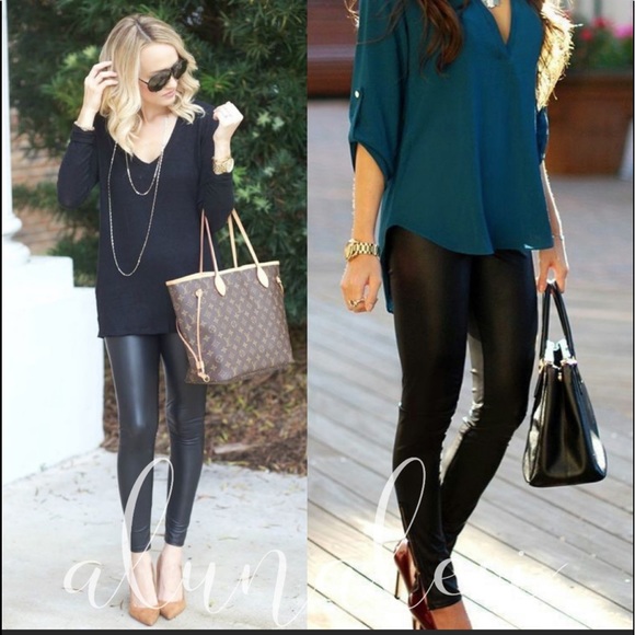 FAUX LEATHER SHINY BLACK LEGGINGS VERY WELL MADE! - Picture 7 of 8